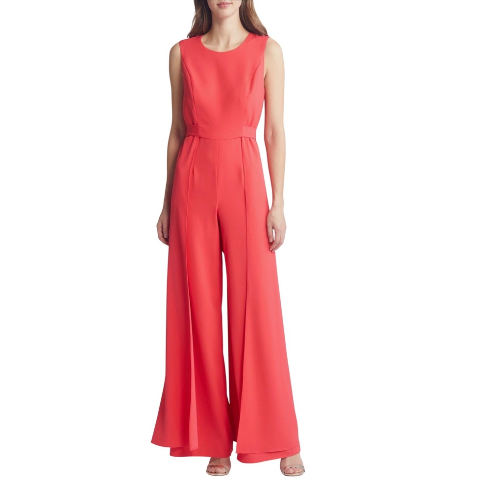Black Halo Jumpsuit Eve Alistar Sleeveless Pleated Wide Leg Strawberry Red 10
